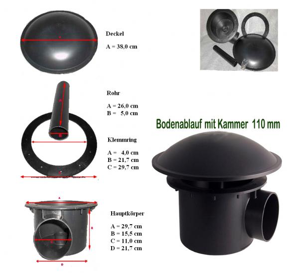 PVC Bodenablauf 110 mm mit Kammer
